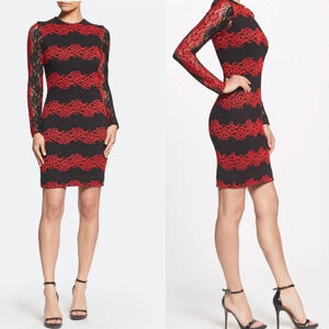 Dress The Population Morgan Dress Lace Long Sleeve Garnet and Black‎